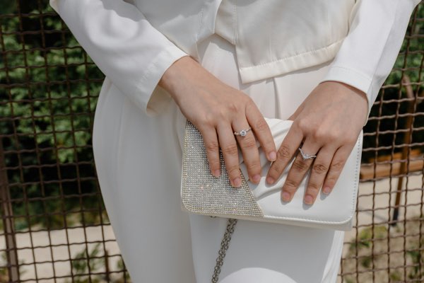 Beaded silver and white clutch