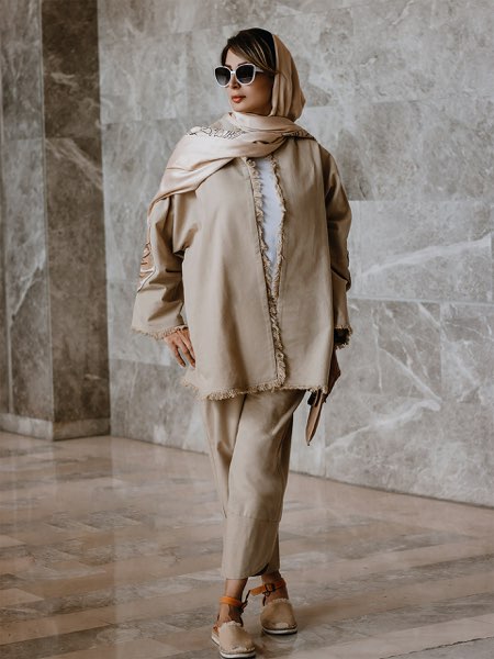 Beige linen jacket and trousers